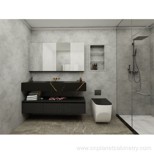 Floating Mirror Matte Black Wall Mounted Bathroom Vanity